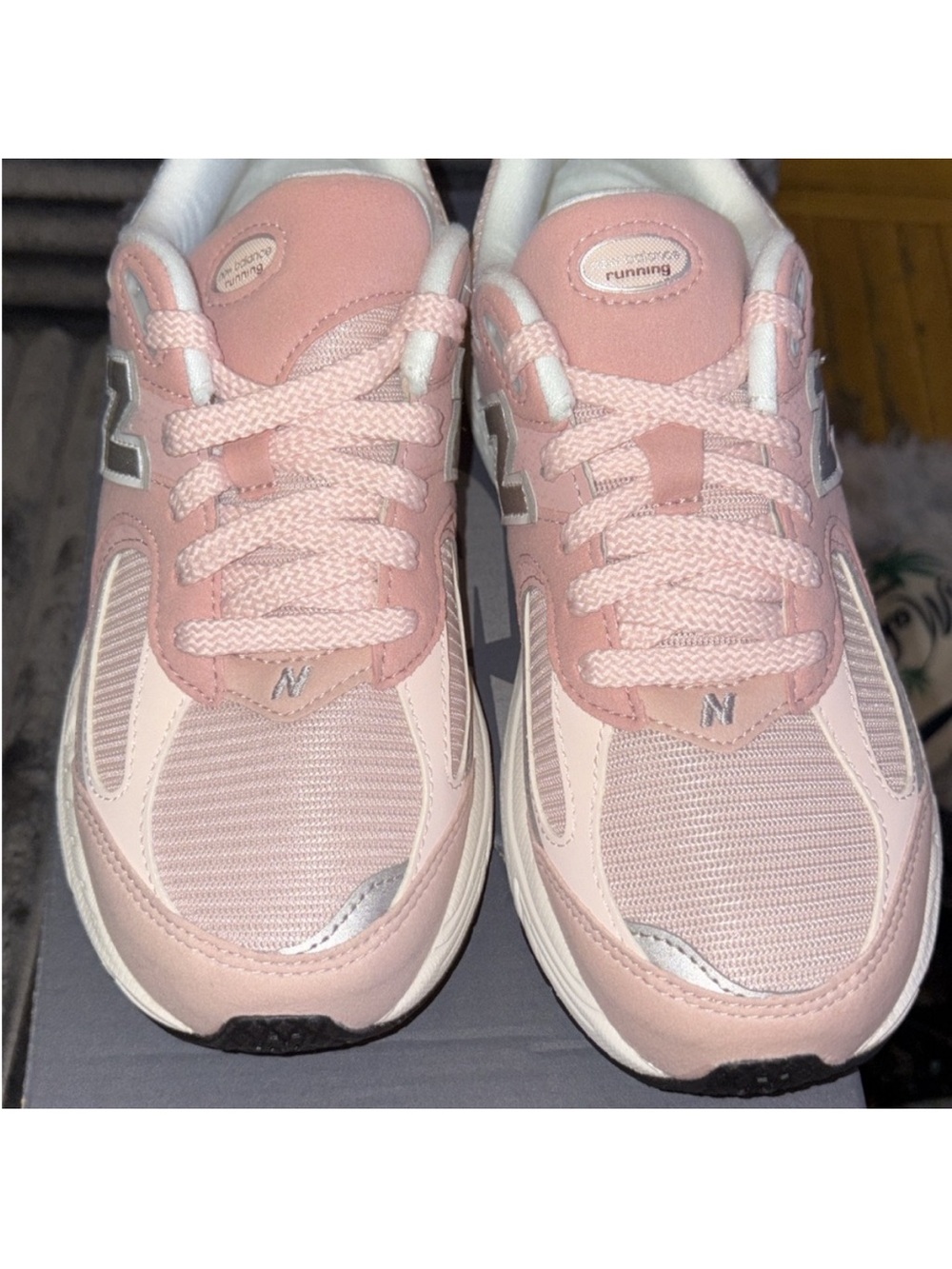 New Balance Big Kids Light Pink and Silver Lace-Up Sneakers